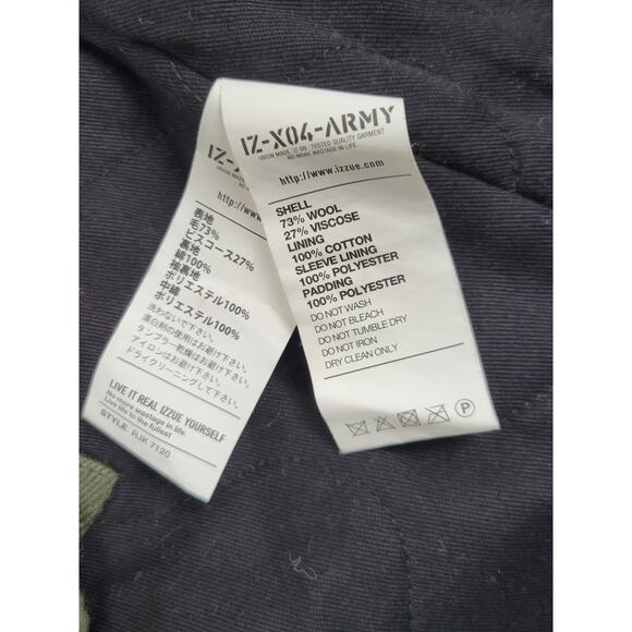 Izzue IZ-X04-Army Green Wool Blend Mens Large Button Military Style Heavy Jacket - Picture 16 of 16